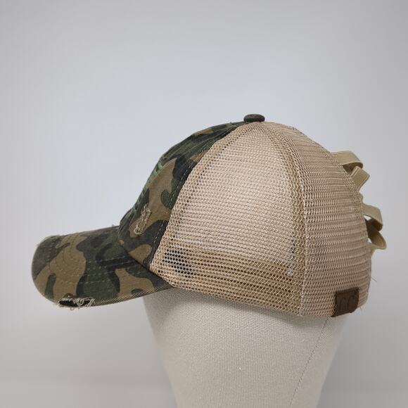 C.C Exclusives Strapback Trucker Hat Multi One Size Camouflage Ponytail - Picture 3 of 10